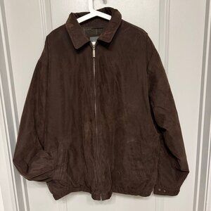 Van Heusen Men’s Suede Jacket Brown Zipper Collar Lined XXL